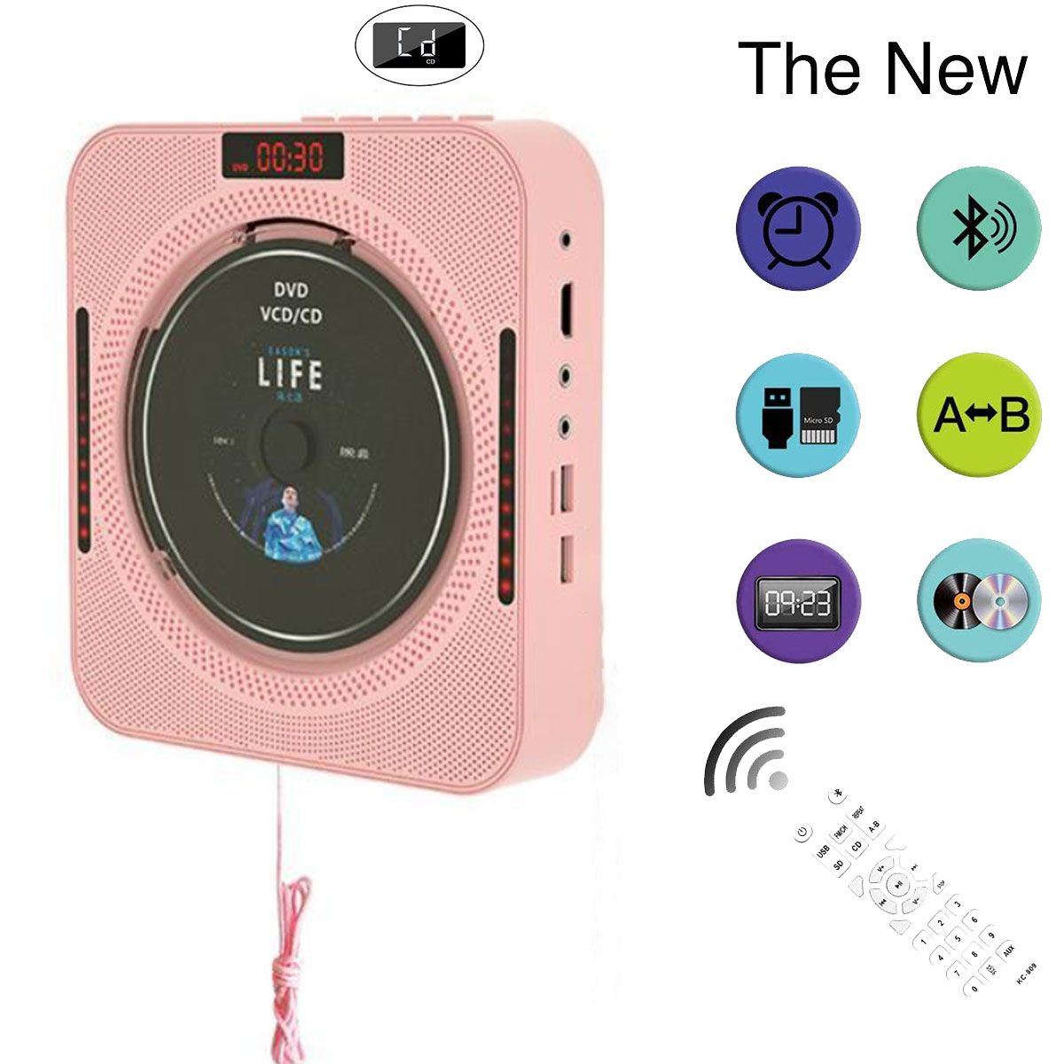 PUREPOWER - Reproductor de CD portátil con Bluetooth y Pantalla LCD para montar en la pared Soporte CDMP3AUX