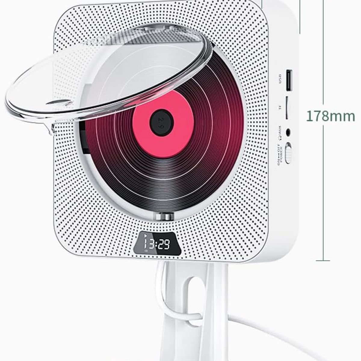 PUREPOWER - Reproductor de CD portátil con Bluetooth y Pantalla LCD para montar en la pared Soporte CDMP3AUX