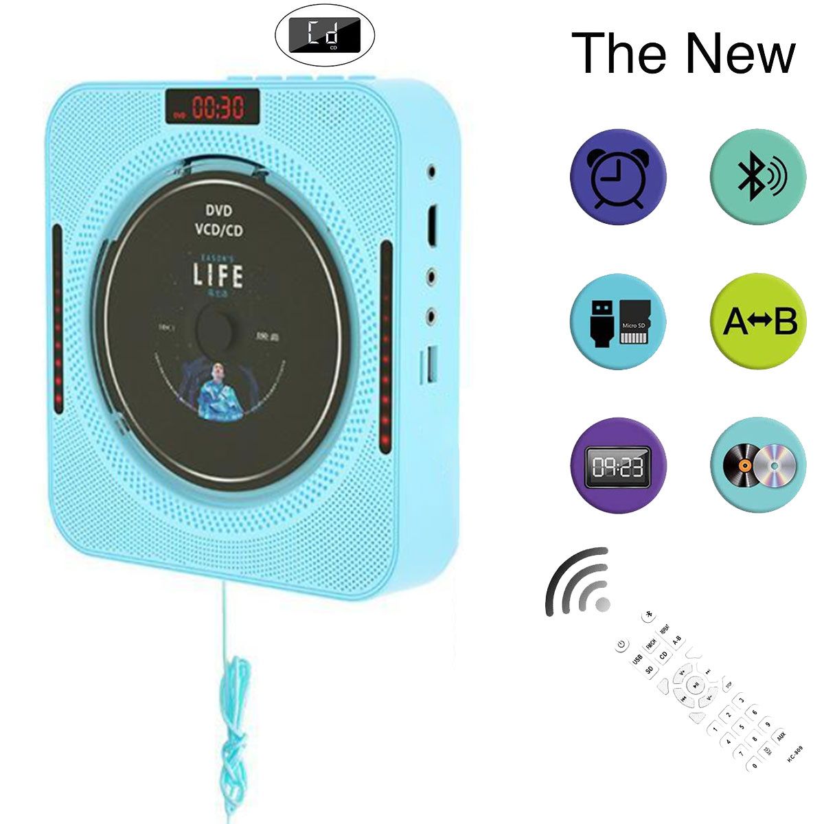 PUREPOWER - Reproductor de CD portátil con Bluetooth y Pantalla LCD para montar en la pared Soporte CDMP3AUX