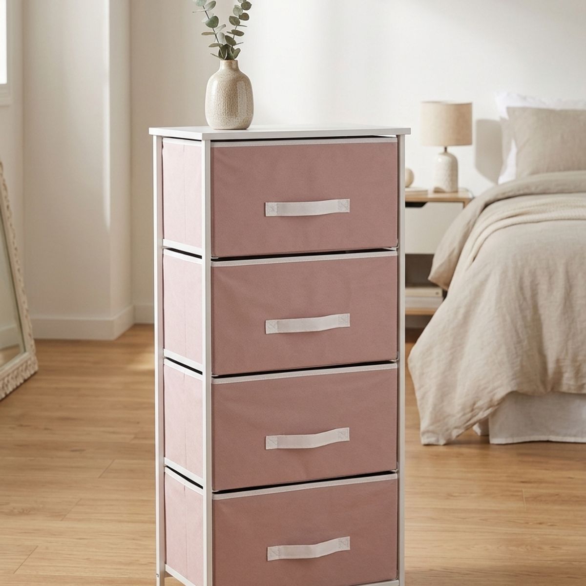 GENERICO - Cajonera Organizadora 4 Niveles Con Cajones De Tela - Mueble Compacto Para Dormitorio y Hogar