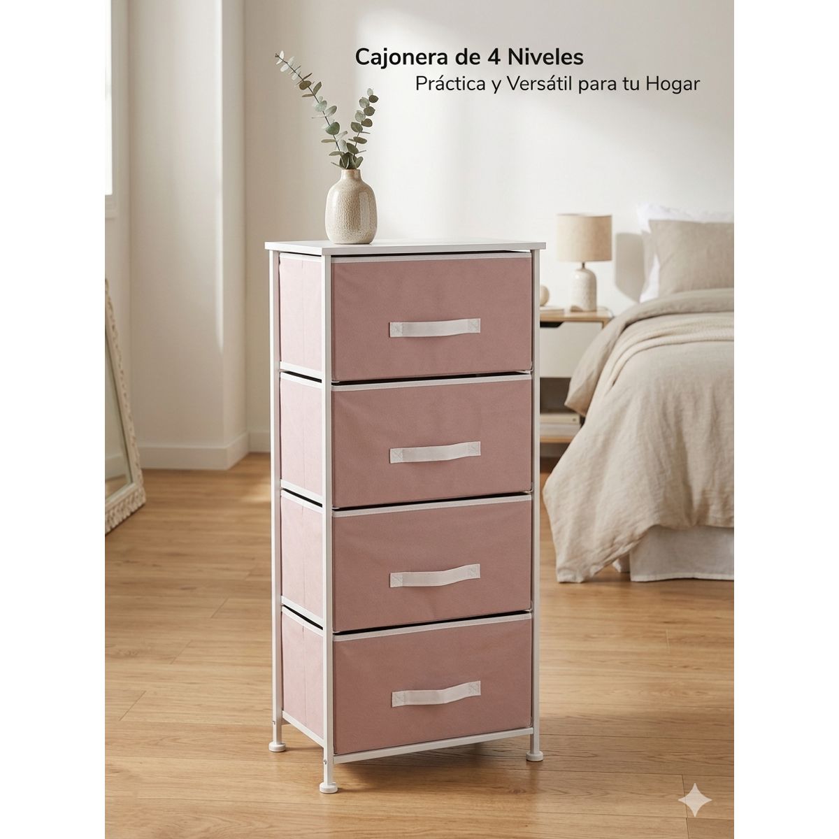 GENERICO - Cajonera Organizadora 4 Niveles Con Cajones De Tela - Mueble Compacto Para Dormitorio y Hogar