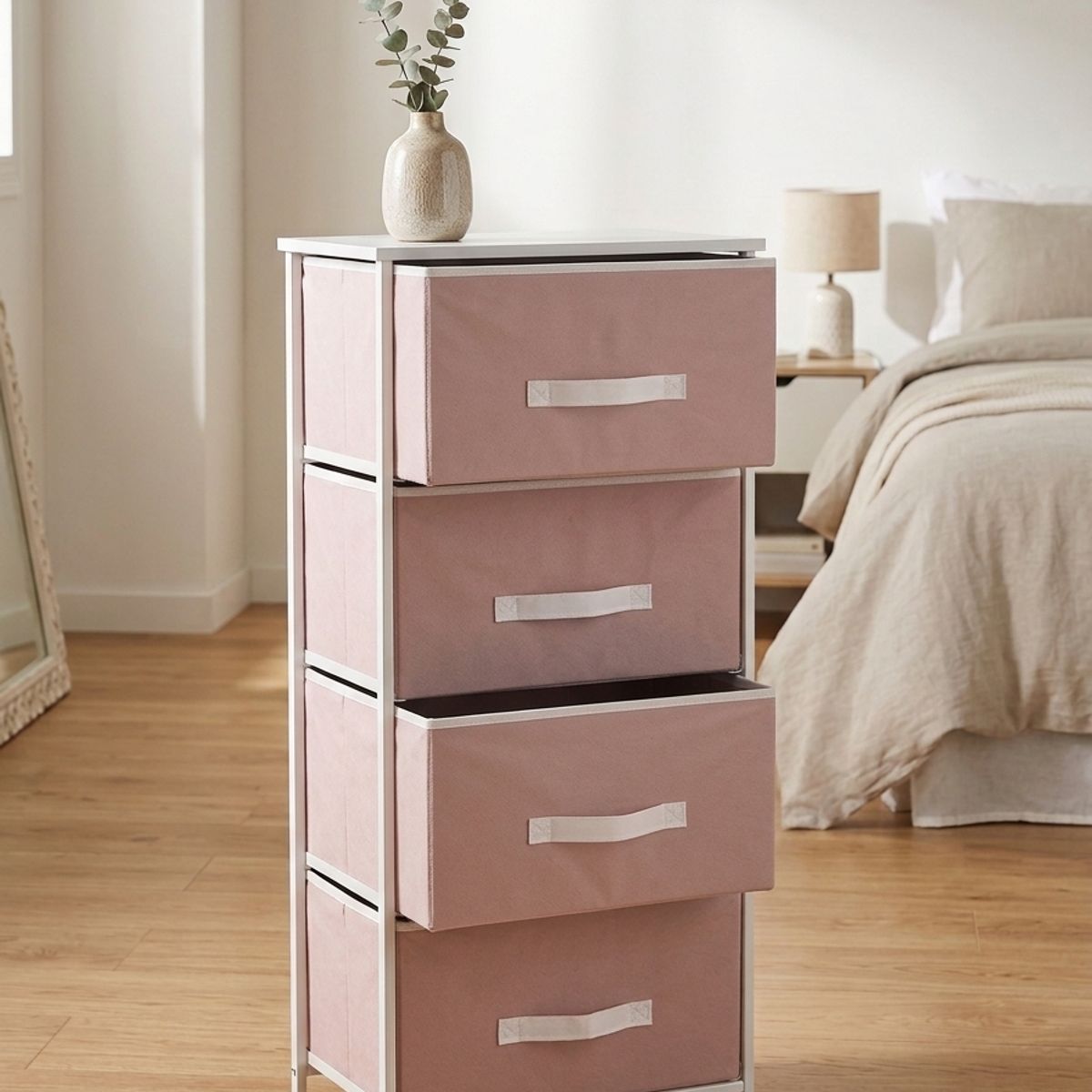 GENERICO - Cajonera Organizadora 4 Niveles Con Cajones De Tela - Mueble Compacto Para Dormitorio y Hogar