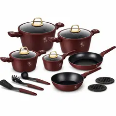 BERLINGER HAUS - BATERIA DE COCINA 15 PZS LEONARDO COLLECTION ANTIADHERENTE BORGONIA