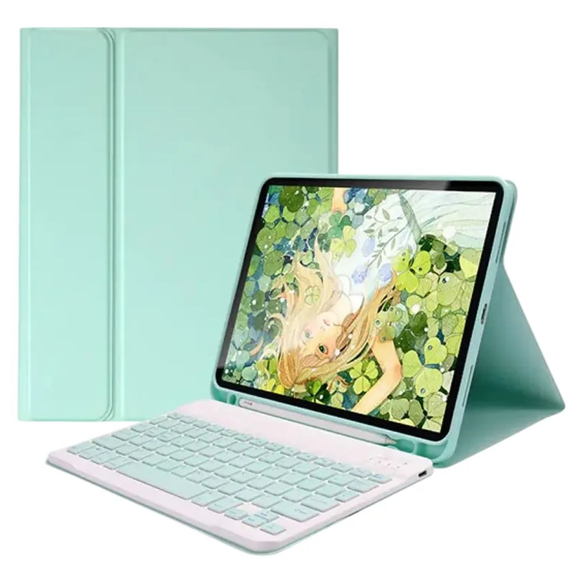 GENERICO - Funda para iPad 9, 8 ó 7 Gen.10.2" con Teclado y mouse color Verde Claro