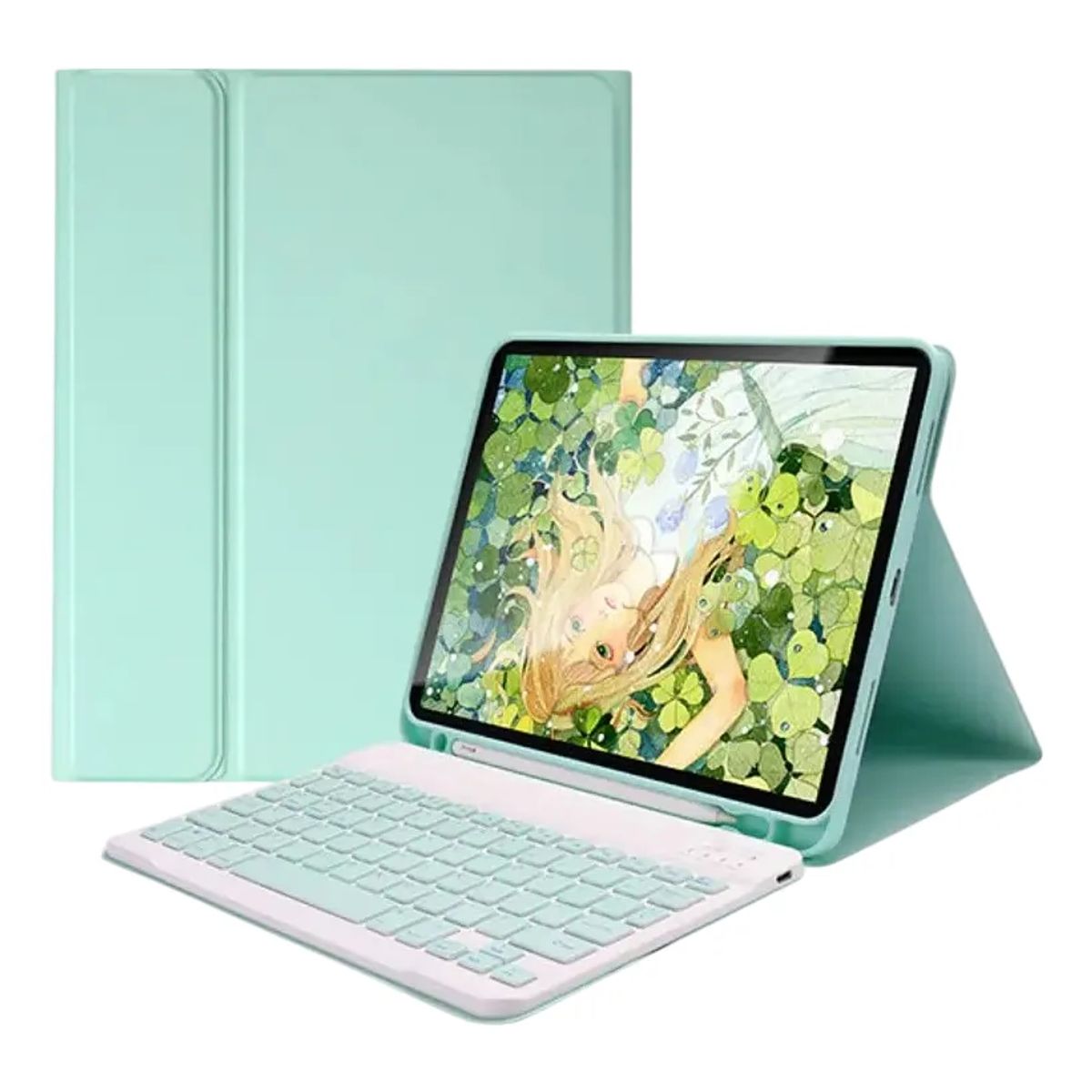 GENERICO - Funda para iPad 9, 8 ó 7 Gen.10.2" con Teclado y mouse color Verde Claro