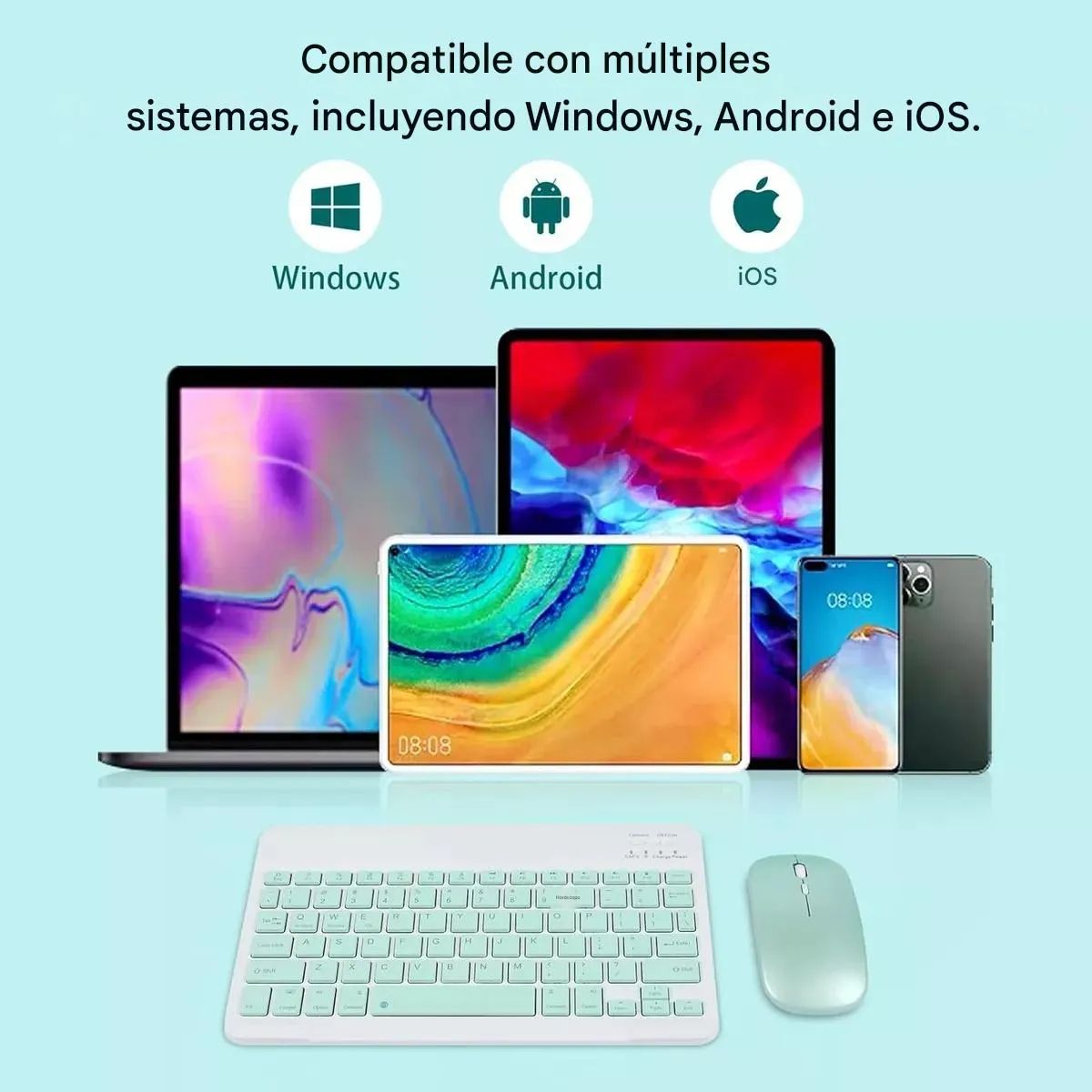 GENERICO - Funda para iPad 9, 8 ó 7 Gen.10.2" con Teclado y mouse color Verde Claro