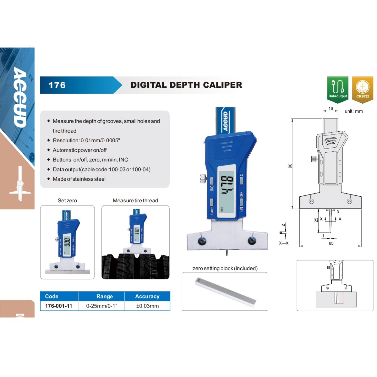 ACCUD - Mini profundimetro digital 0-25 176-001-11 ACCUD