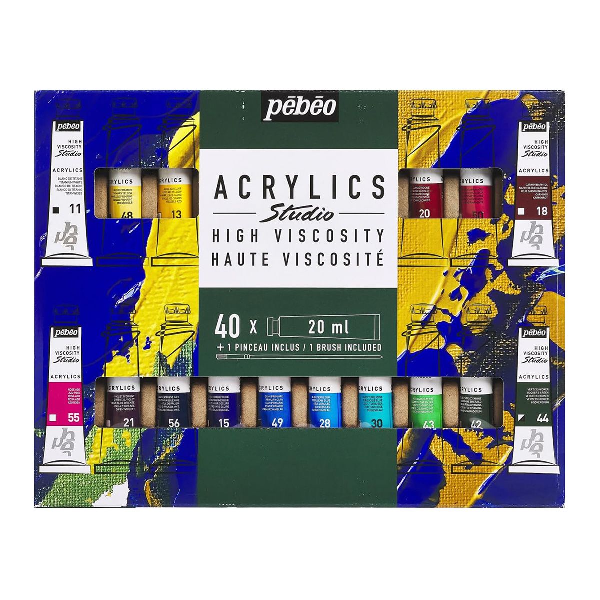 PEBEO - Set 40 Acrílico Pebeo Studio Colores 20ml + Pincel