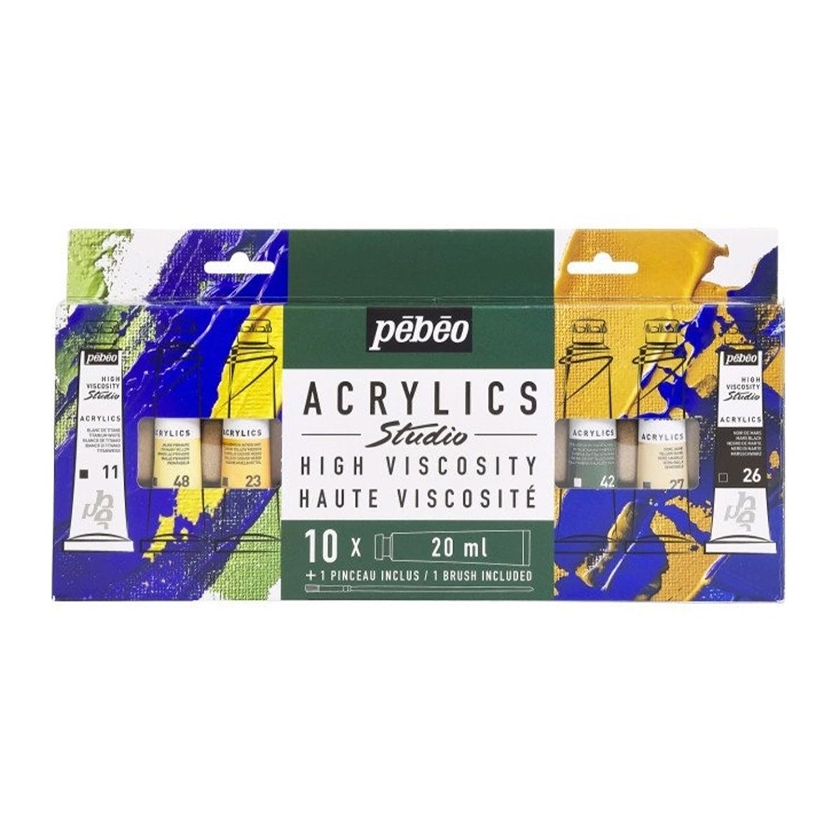 PEBEO - Set 10 Acrílico Pebeo Studio Colores 20ml + Pincel