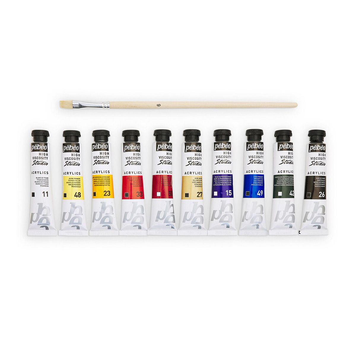 PEBEO - Set 10 Acrílico Pebeo Studio Colores 20ml + Pincel