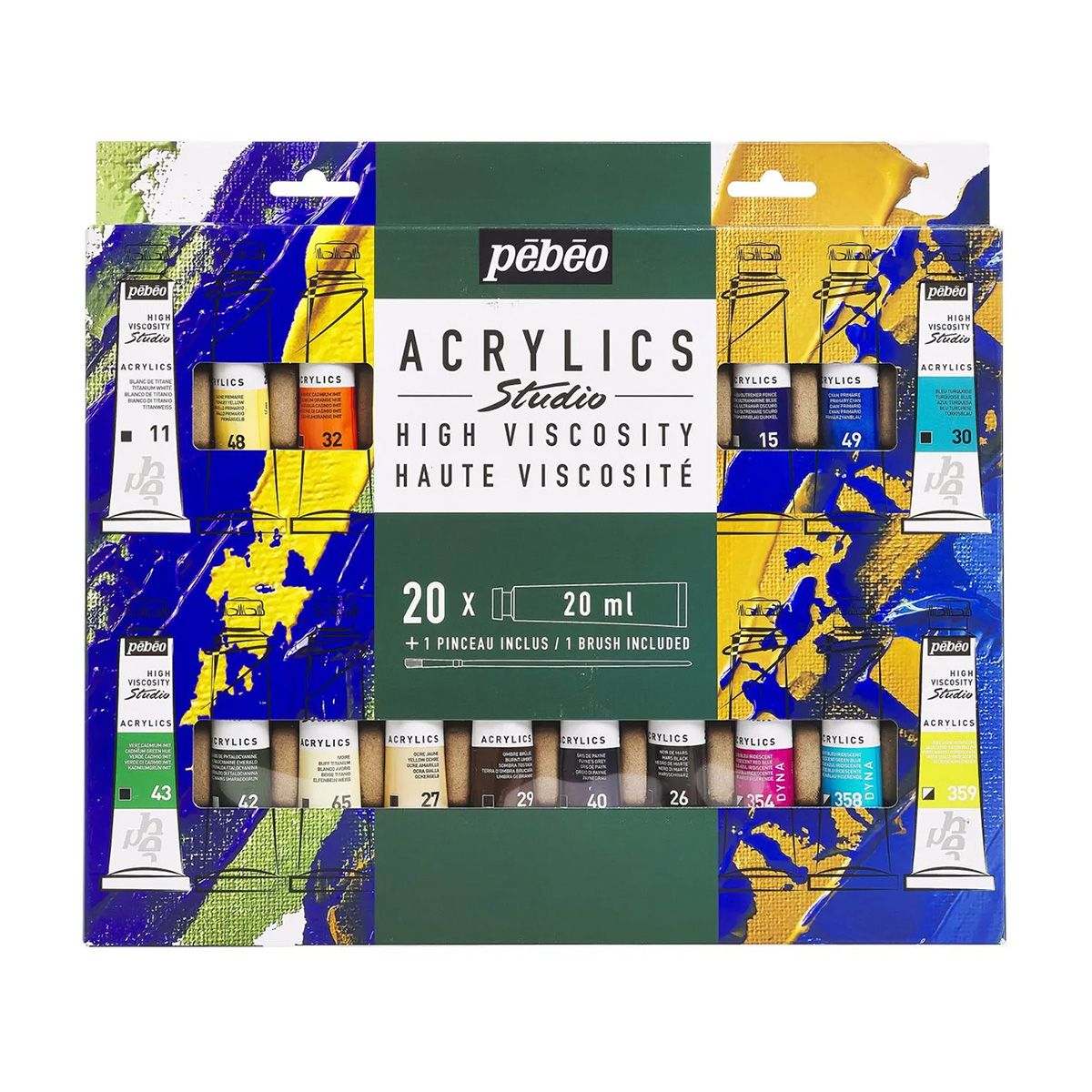 PEBEO - Set 20 Acrílico Pebeo Studio Colores 20ml + Pincel