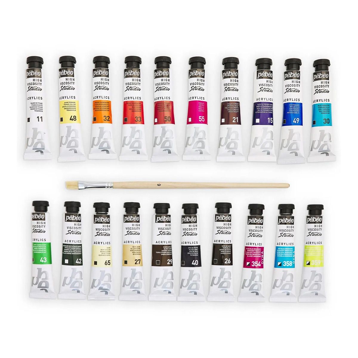 PEBEO - Set 20 Acrílico Pebeo Studio Colores 20ml + Pincel
