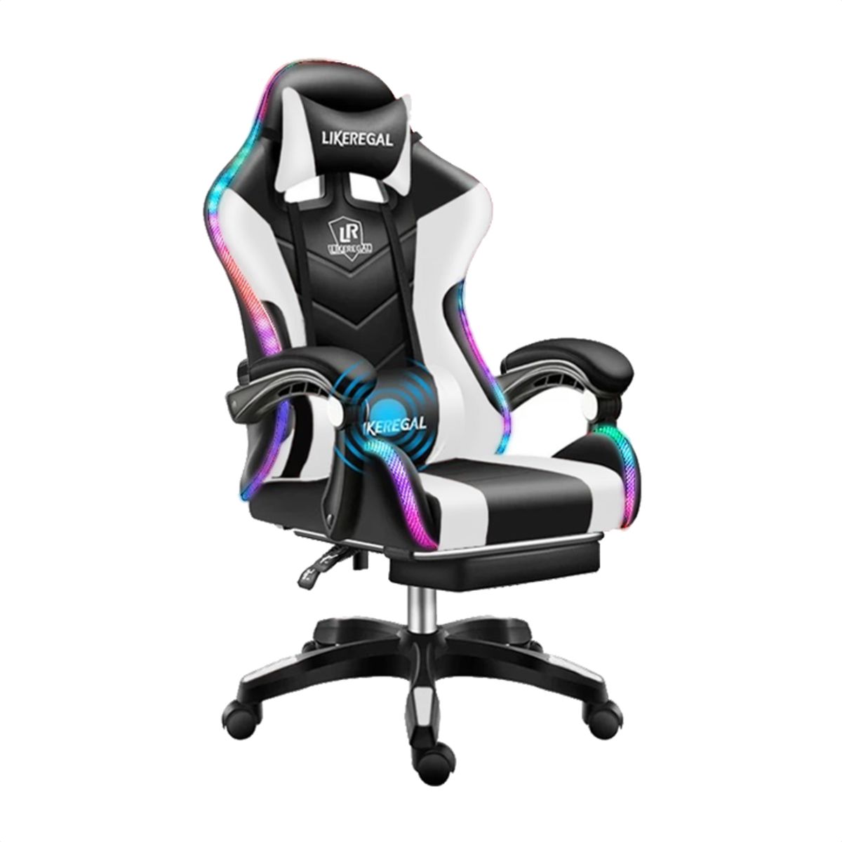 GENERICO - Silla Gamer Luz Rgb Parlante Reposapiés Masajeador Lumbar Variedad de Colores