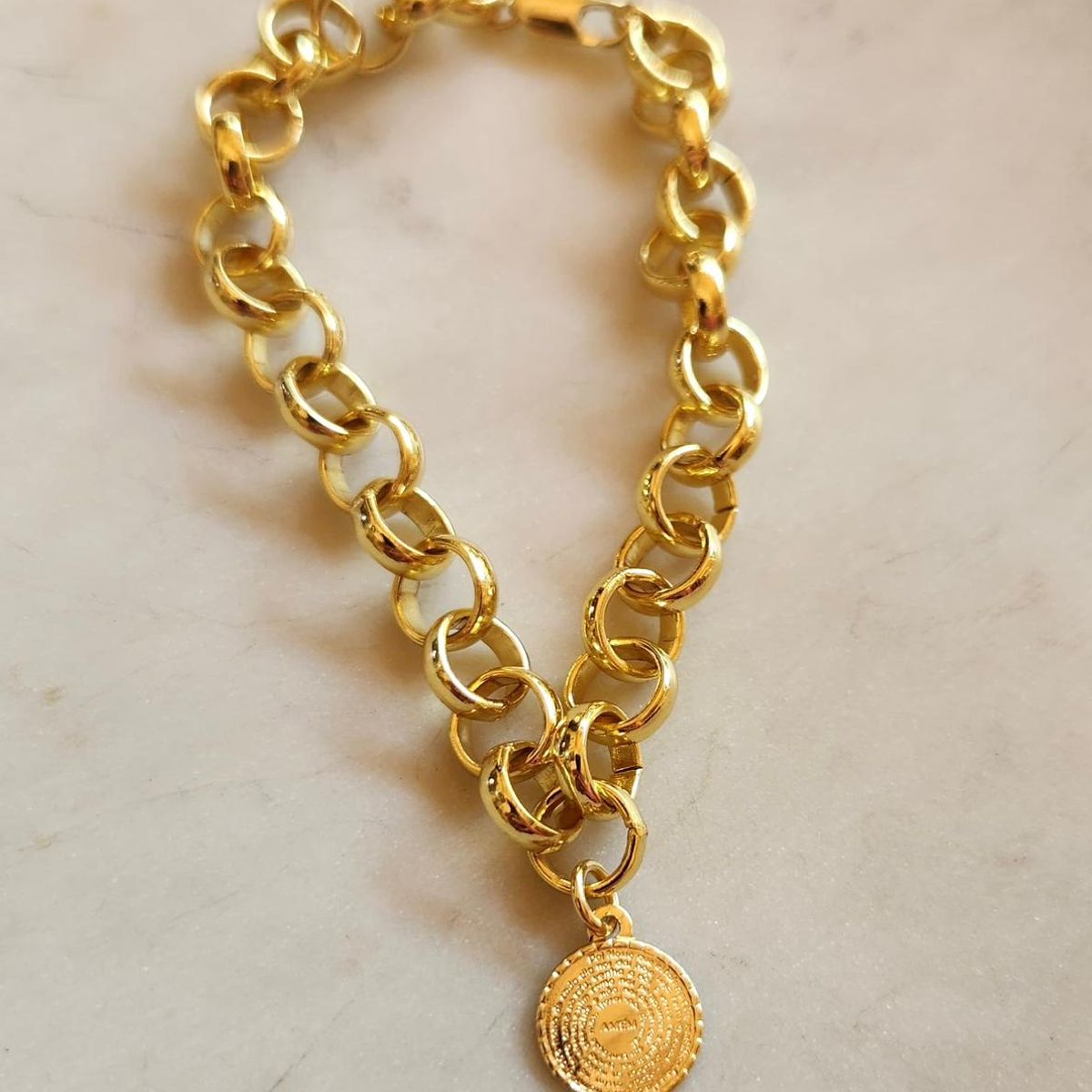 JOYAS VALDES GARCIA - Pulsera eslabones con medalla Padre Nuestro baño oro