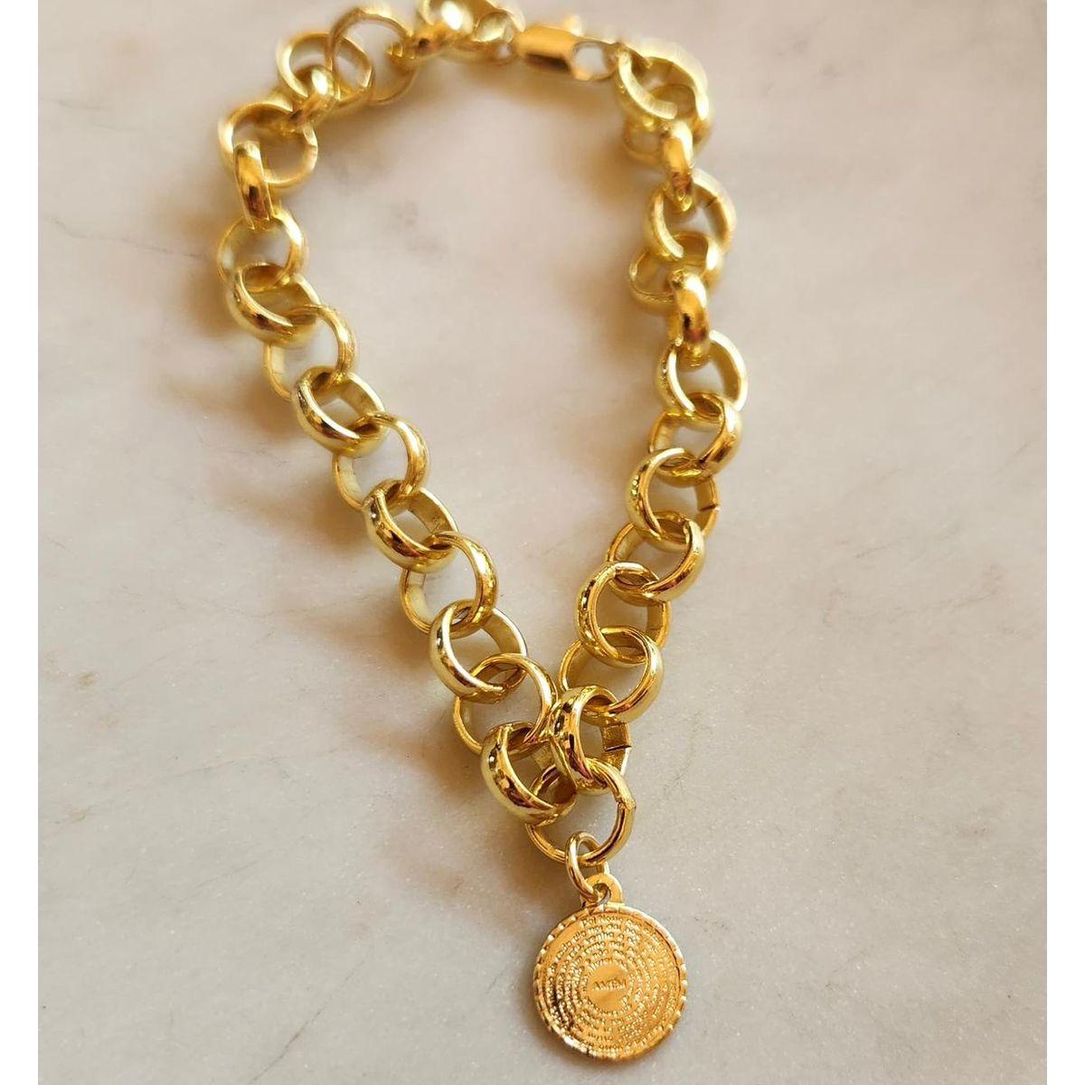 JOYAS VALDES GARCIA - Pulsera eslabones con medalla Padre Nuestro baño oro