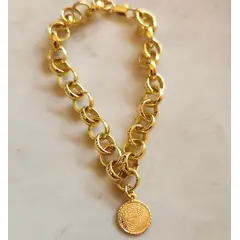 JOYAS VALDES GARCIA - Pulsera eslabones con medalla Padre Nuestro baño oro