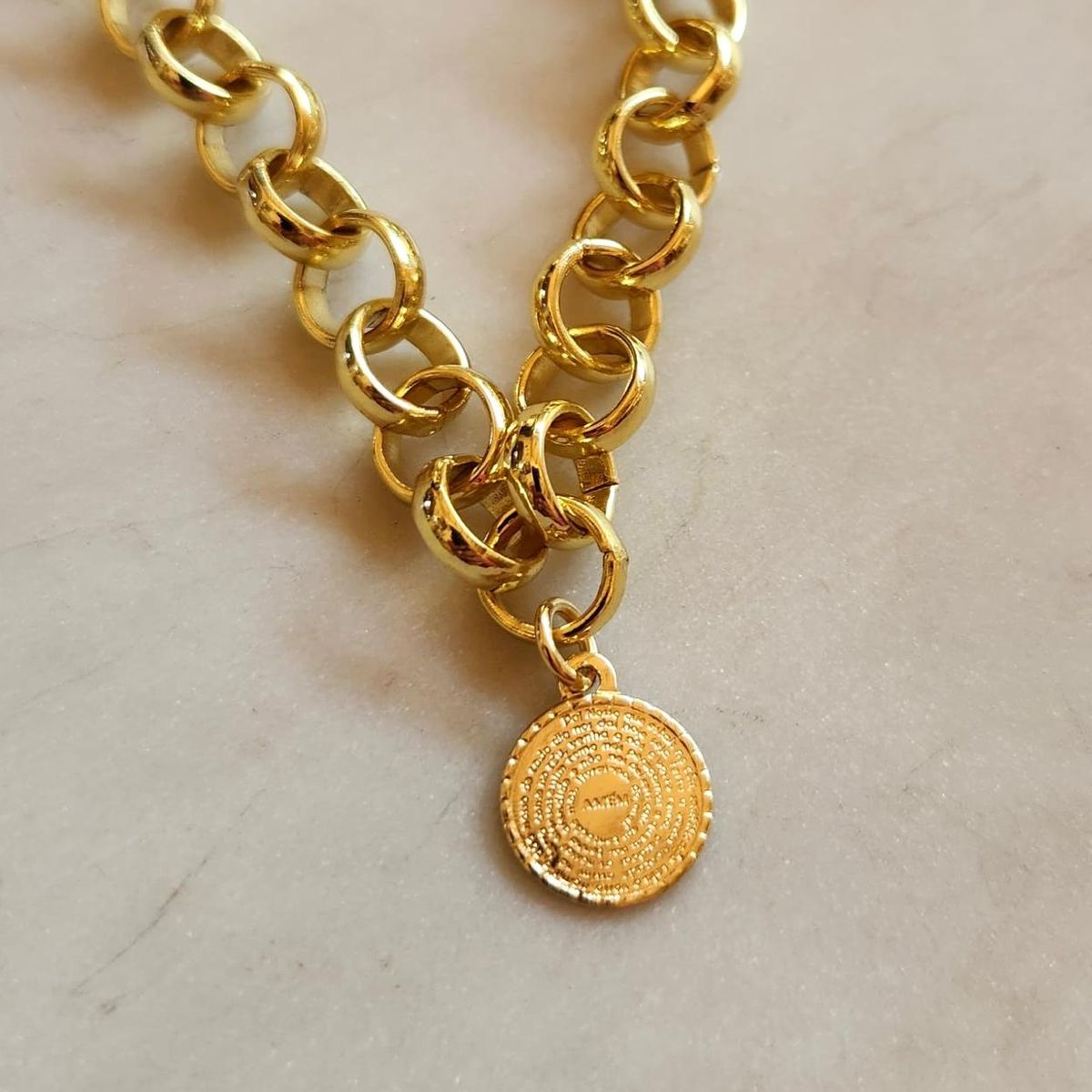 JOYAS VALDES GARCIA - Pulsera eslabones con medalla Padre Nuestro baño oro