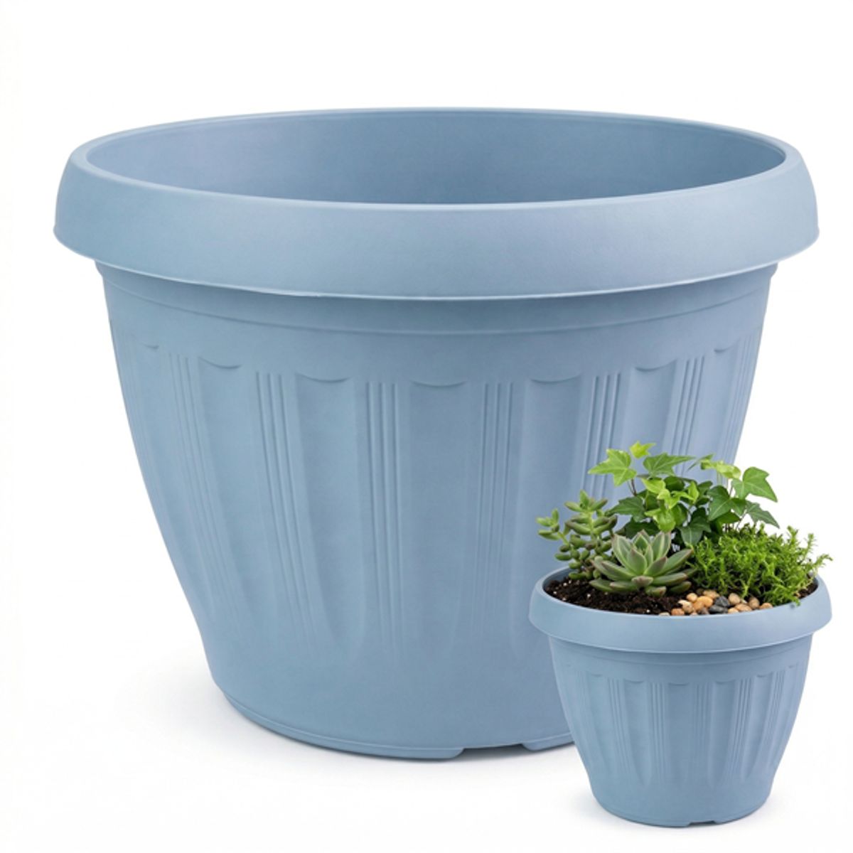 GENERICO - Pack 20 Maceteros Plástico Redondo Azul Grey 8 cm