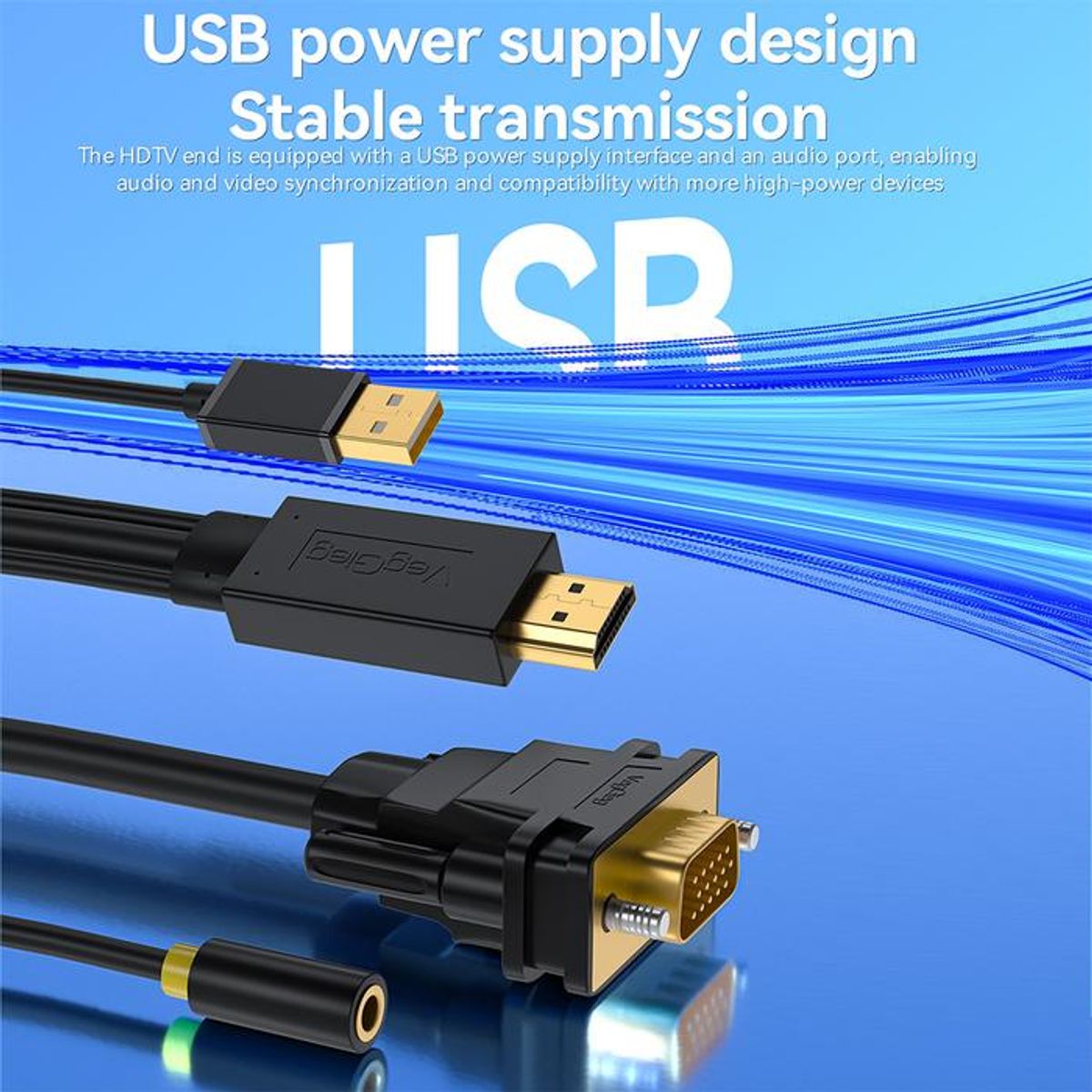 GENERICO - Cable Adaptador Conversor Hdmi A Vga Audio Usb Veggieg 2 metros