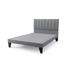 GENERICO - Cama Europea 2 Plazas Base Dividida + Respaldo Franjas Gris