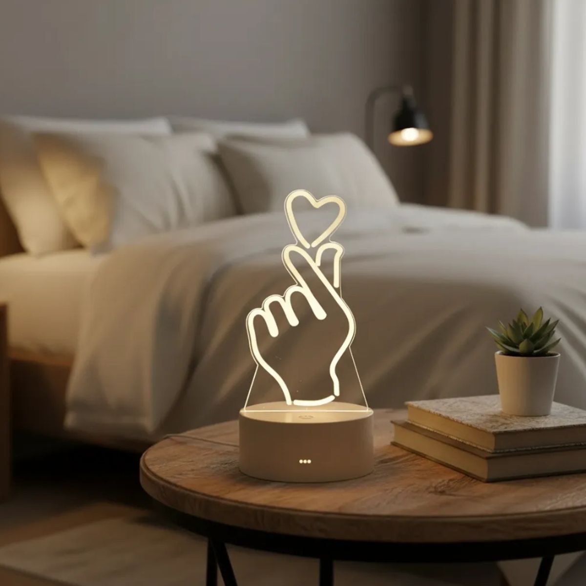 GENERICO - Lámpara De Mesa 3d Corazon Coreano Decoracion Luz Led 18cm