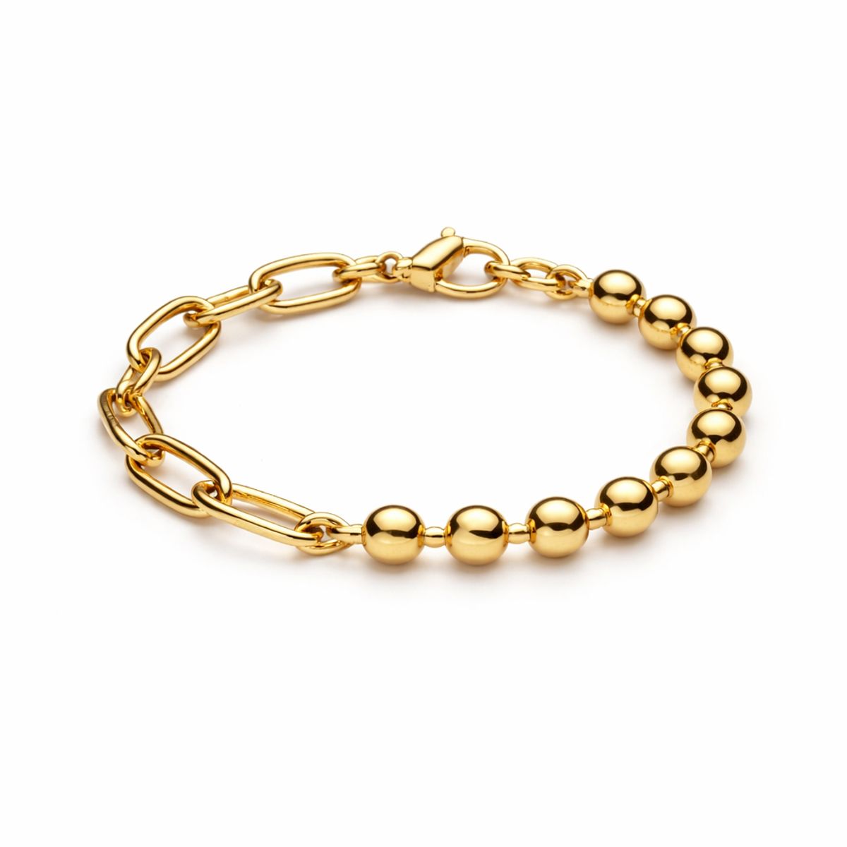 GENERICO - Pulsera Elegante de Diseño Mixto con Cuentas y Eslabones  Acabado Dorado