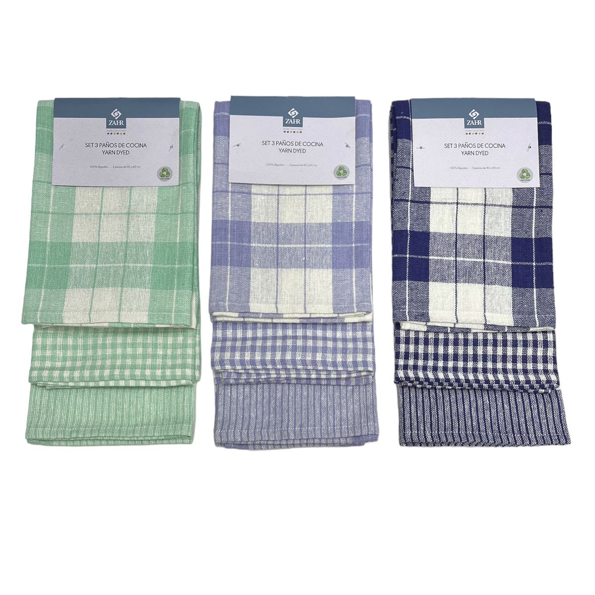 ZAHR - SET DE 3 PAÑOS DE COCINA 100%ALGODON CELESTE