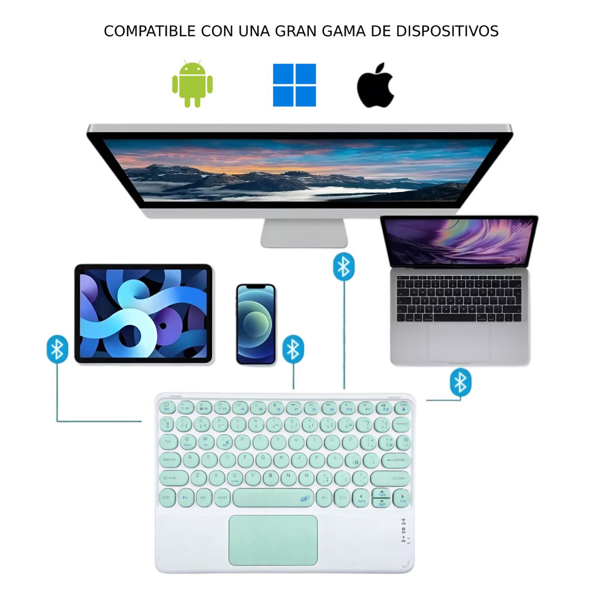 GENERICO - Funda para iPad 7/ 8/ 9 Gen.10.2" con Teclado touchpad inalámbrico color Verde Claro