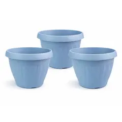GENERICO - Pack 3 Maceteros Plástico Redondo Azul Grey 35 cm