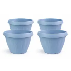 GENERICO - Pack 4 Maceteros Plástico Redondo Azul Grey 35 cm