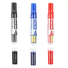 GENERICO - Set 3 Plumones Recargables Para Pizarras + 3 Recargas Negro Rojo Azul