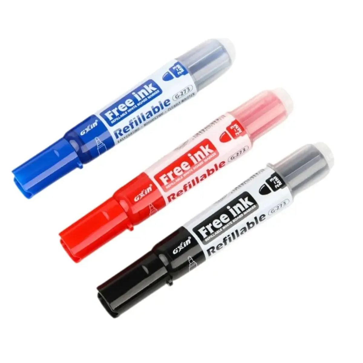 GENERICO - Set 3 Plumones Recargables Para Pizarras + 3 Recargas Negro Rojo Azul