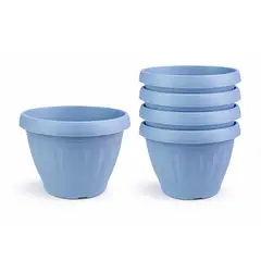 GENERICO - Pack 5 Maceteros Plástico Redondo Azul Grey 35 cm