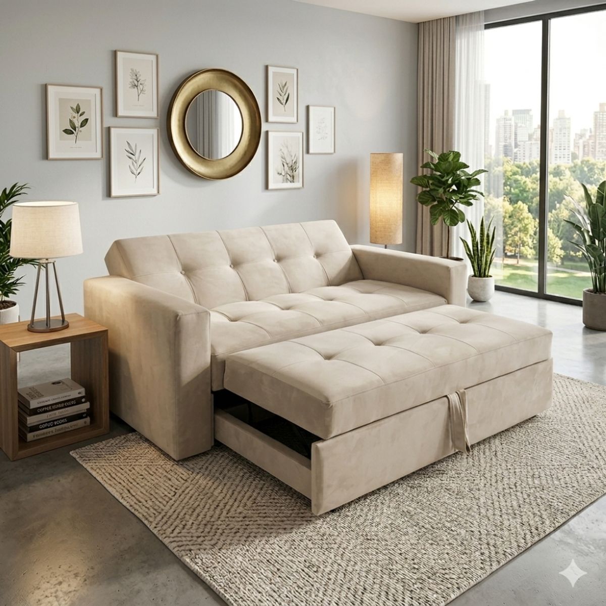 GENERICO - SOFA CAMA NOVUS TRES POSICIONES BEIGE FELPA