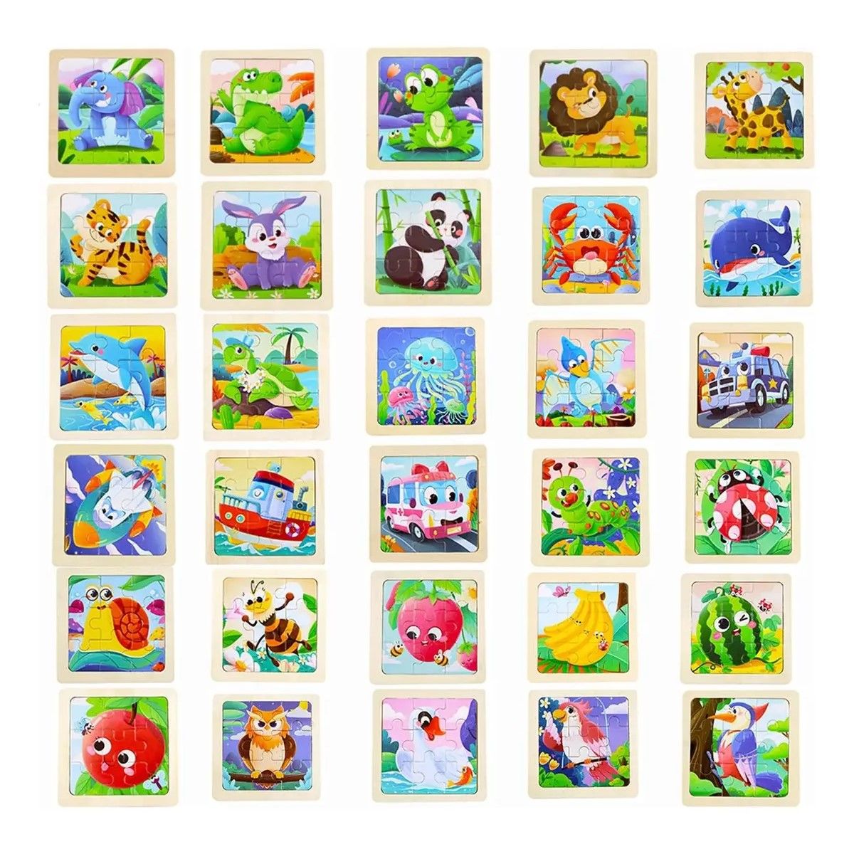 GENERICO - 30 Rompecabezas Figuras Surtidas Para Niños Pequeños Madera BELUG