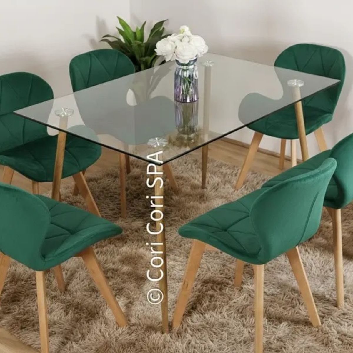 CORI CORI - Comedor Rubi 120x80cms + 6 Sillas Mariposa Velvet
