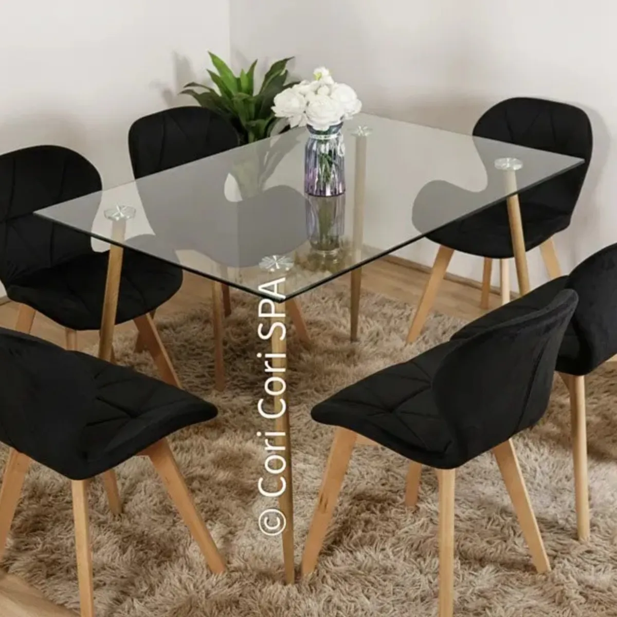 CORI CORI - Comedor Rubi 120x80cms + 6 Sillas Mariposa Velvet