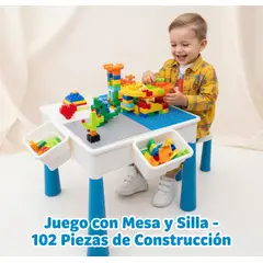 MOVI - Mesa de Juego con Silla y 102 Piezas de LEGO Juego Creativo con Bloques Compatibles