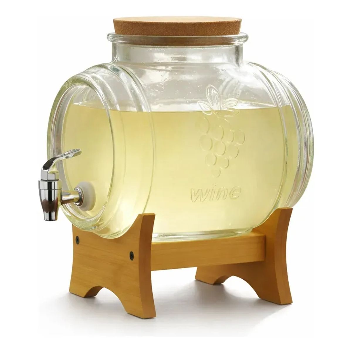 GENERICO - Dispensador Bebidas Vidrio 5l Base Bambu Canilla Plastica Altura Frasco Transparente Hogar Eventos.