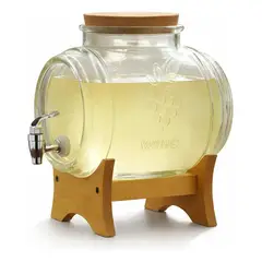 GENERICO - Dispensador Bebidas Vidrio 5l Base Bambu Canilla Plastica Altura Frasco Transparente Hogar Eventos.