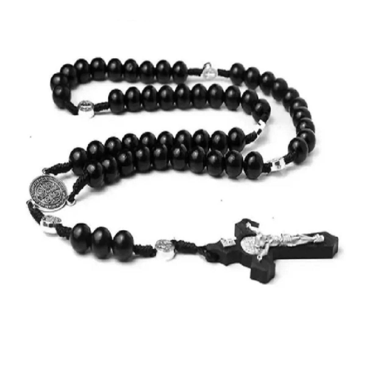 GENERICO - Collar Rosario Católico Madera Medallas De San Benito Cruz