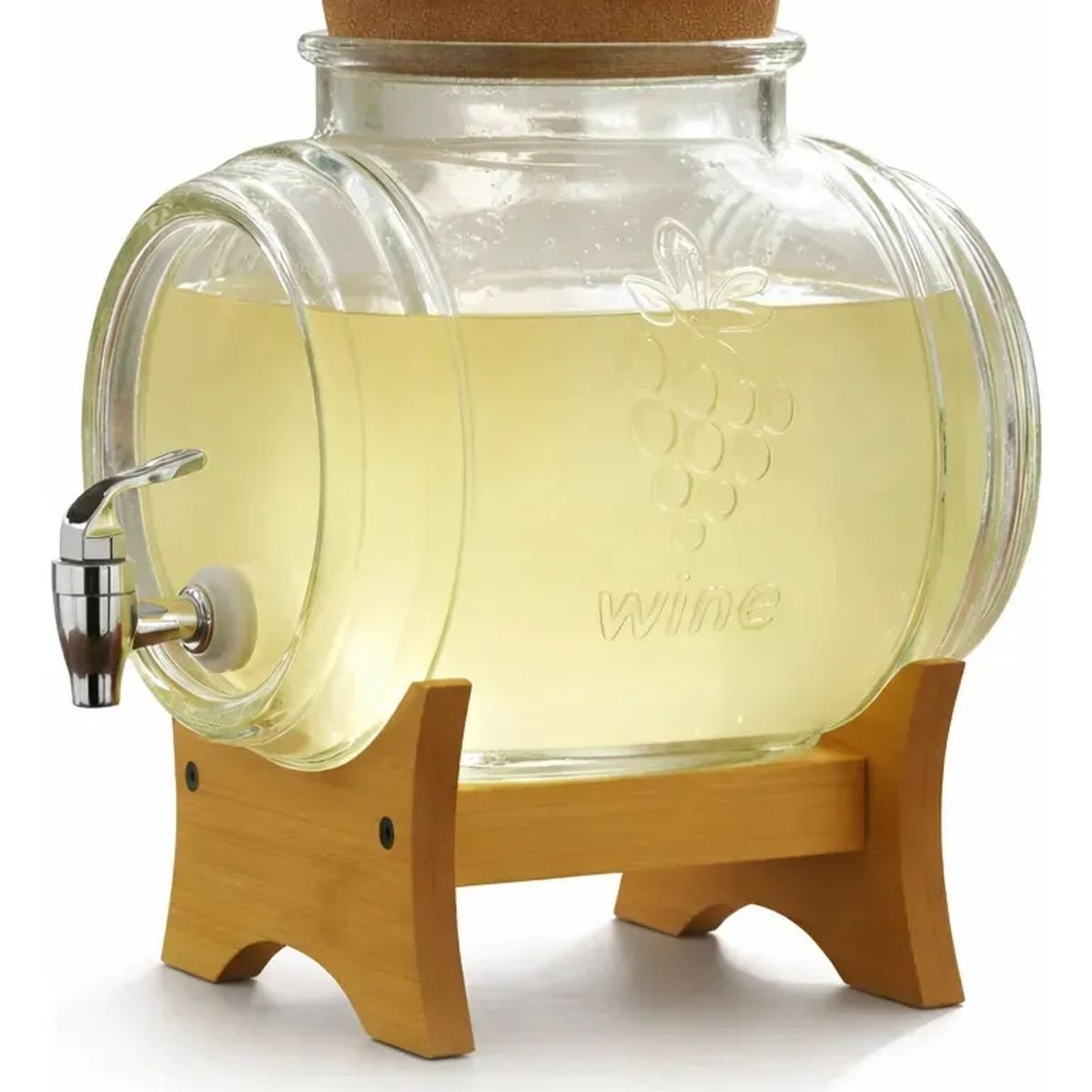 GENERICO - Dispensador Vidrio 5l Base Bambu Frasco Transparente Ideal Fiestas Reuniones Hogar Mesa Jugo Agua