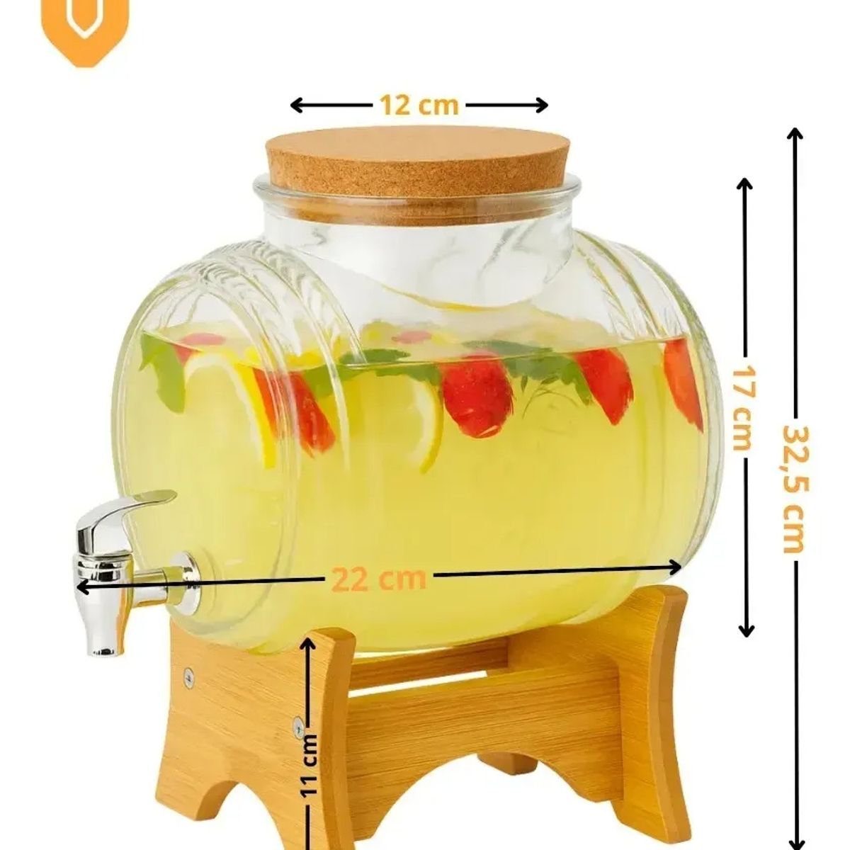 GENERICO - Dispensador Vidrio 5l Base Bambu Frasco Transparente Ideal Fiestas Reuniones Hogar Mesa Jugo Agua