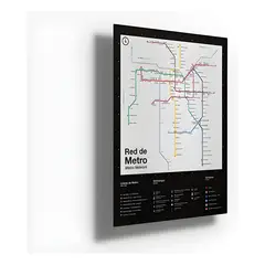 GENERICO - Cartel Metálico Mapa Metro De Santiago Blanco