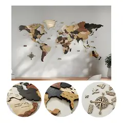 GENERICO - Cuadro Mapa Mundo Madera 3D 200x120 Cm