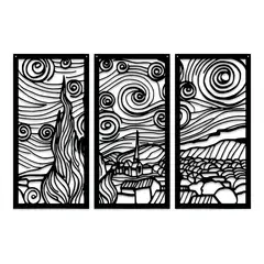 GENERICO - Set 3 cuadros noche estrellada MDF