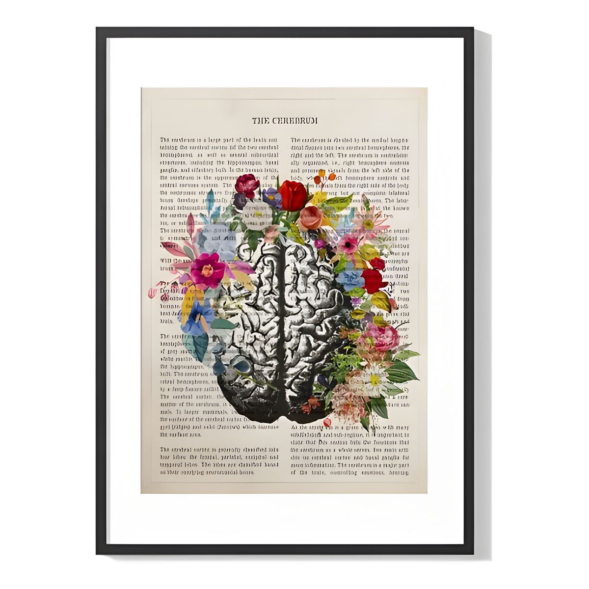 GENERICO - Cuadro póster cerebro con flores 33x43 cm