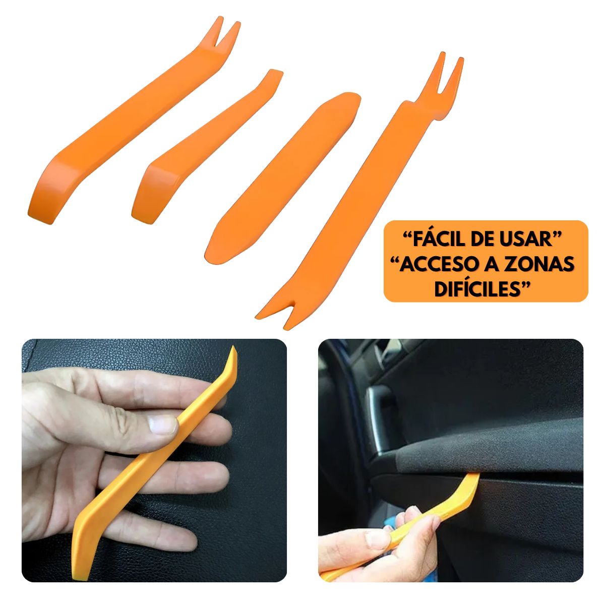 GENERICO - Kit Desmontaje Interior Auto 4 Piezas Herramientas Plásticas Paneles Sin Daño