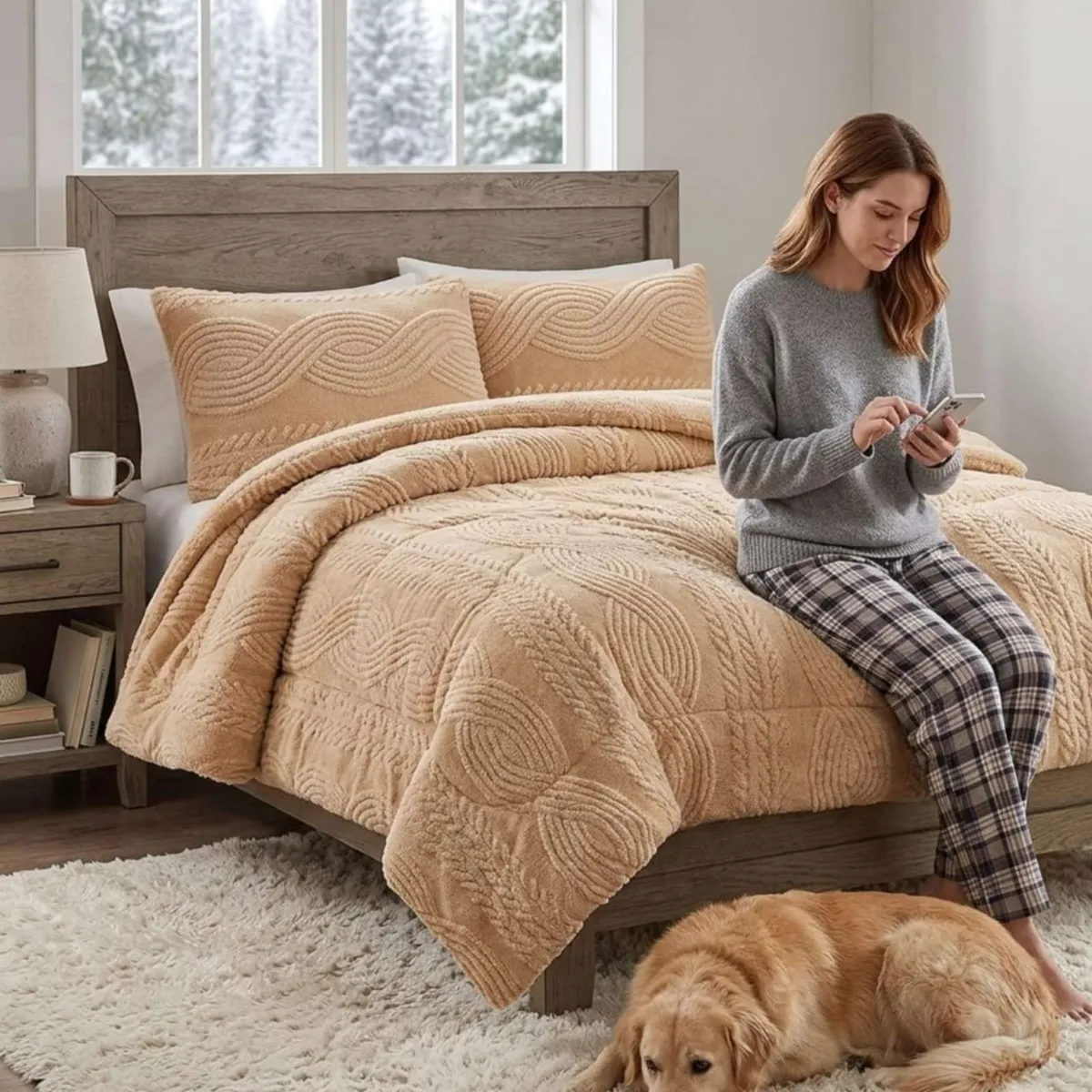 GENERICO - Cubrecama Trenzado Ultra Suave Invierno + Fundas