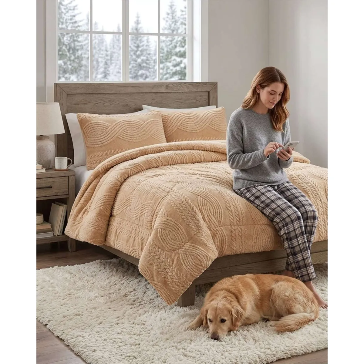 GENERICO - Cubrecama Trenzado Ultra Suave Invierno + Fundas